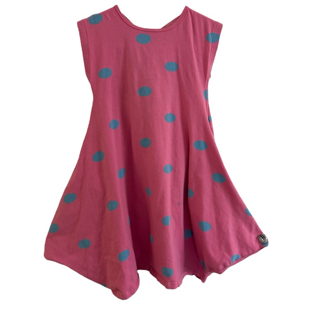 WONDERLAND by Kidcuteture Pink and Blue Polka Dot Sleeveless Dress - Size 8!